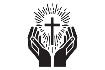 Hands with shining holy cross Design
