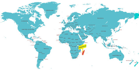 Fototapeta premium World Map Highlighting Country of Madagascar With Geographic Details