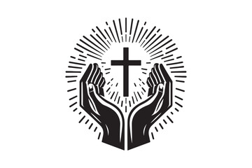 Hands with shining holy cross Design