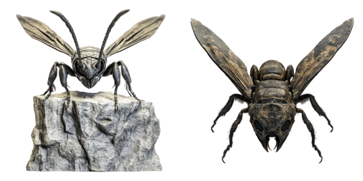 Stone wasp encounter isolated on transparent background, Set of