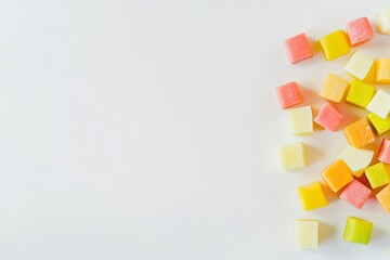 vibrant pack of mini cheese cubes with bright and playful design placed on pristine white background with generous