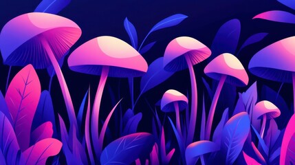 Obraz premium Glowing Mushrooms in a Neon Forest: A Vibrant Fantasy Art