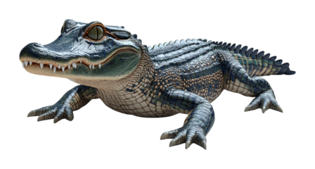 Bright animated crocodile in high fidelity green clay studio setting model textured environment creative viewpoint isolated on transparent background png