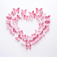 Obraz premium Pink butterfly heart on white background