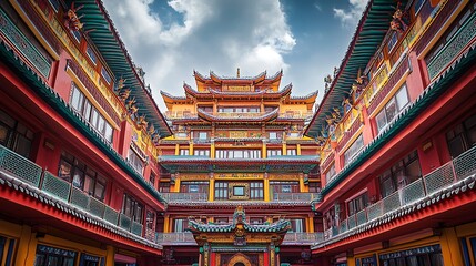 Obraz premium chinese architecture with red gold roof details