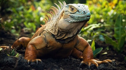Obraz premium Close-Up of a Vibrant Iguana in a Lush Setting