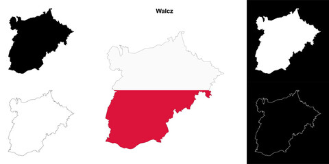 Walcz county outline map set