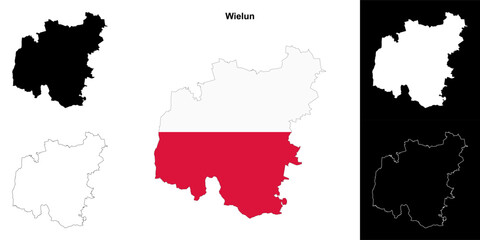 Wielun county outline map set