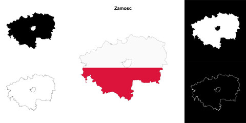 Zamosc county outline map set
