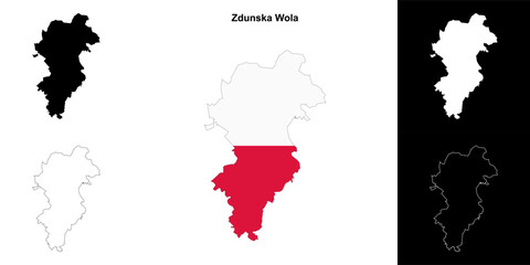 Zdunska Wola county outline map set