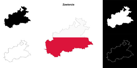 Zawiercie county outline map set