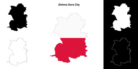 Fototapeta premium Zielona Gora City county outline map set