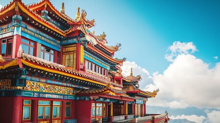 Obraz premium traditional chinese architecture red roof with gold design