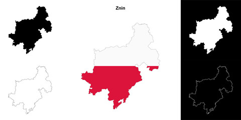 Znin county outline map set