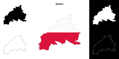 Zwolen county outline map set