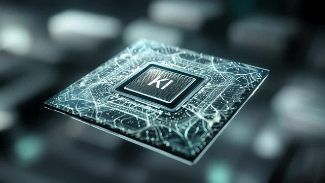 High-tech AI chip with futuristic neural network design
