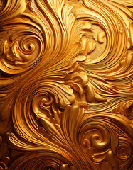 A shimmering gold texture pattern with elegant, swirling designs and rich depth
