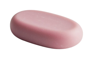 Pastel pink oval soap bar high fidelity bathroom setting soft light minimalist concept isolated on transparent background png