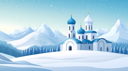 Fototapeta premium Orthodox cathedral with stunning domes and classic design, radiating spiritual calmness, providing an artistic book illustration aesthetic