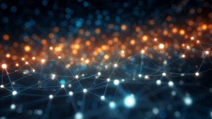 Glowing network of orange and blue digital connections