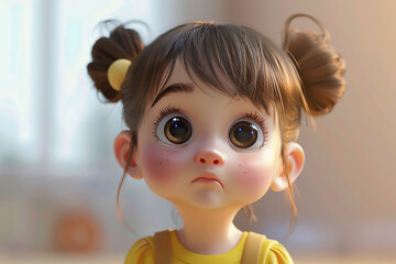 3d cute American girl character cartoon