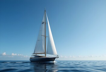 Obraz premium An elegant sailboat sailing under a clear blue cloudless sky