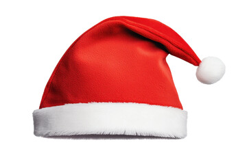 A vibrant red Santa hat with fluffy white trim and pom pom, symbolizing festive holiday cheer and Christmas spirit. Perfect for seasonal celebrations and winter festivities