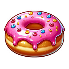 Pink Frosted Donut in Cartoon Style