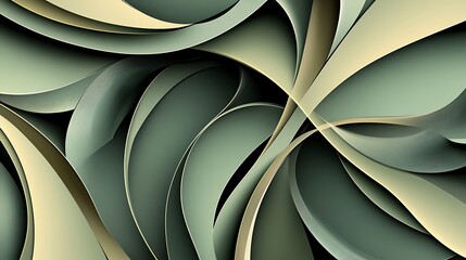 Abstract Green and Beige Swirling Curves Design