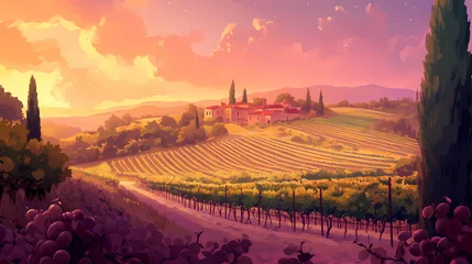 Gardinen The landscapes of the tuscan vineyards delight. Dewlight. Illustration © Thiago