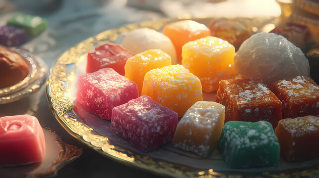 Traditional turkish delights on a plate generative ai. Dewlight. Illustration