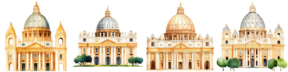 Fototapeta premium Monument cultural and iconic, Four distinct architectural structures featuring domes and ornate designs, showcasing variations in style and details.