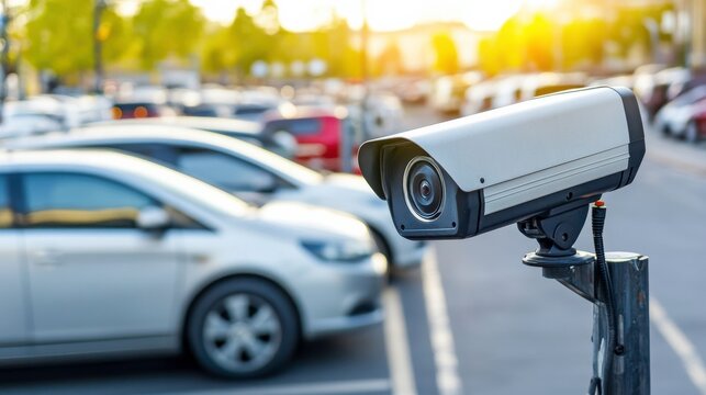 Aerial View of Urban Parking Lot with Vehicle Movements