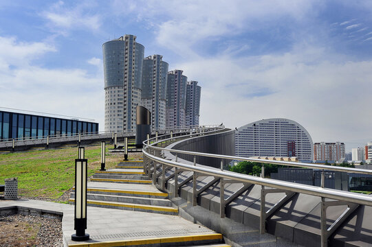 view of high-rise buildings on Khodynka field in Moscow