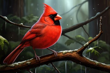 Beautiful Northern Cardinal Bird - Majestic Red Cardinal Perched on a Branch