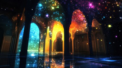 Abstract Mosque Silhouette with Glowing Stars