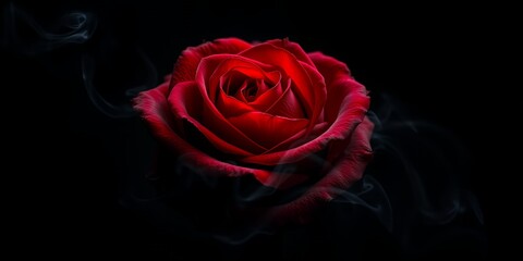Dramatic Red Rose with Smoke Dark Background Close up Photography