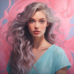 Fototapeta premium Artistic portrait of woman with flowing pastel hair