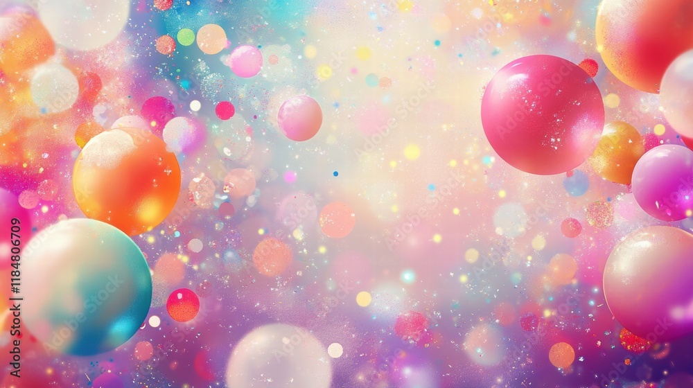 Poster Colorful balloons and confetti create a vibrant backdrop for celebrations in a festive atmosphere. Generative AI