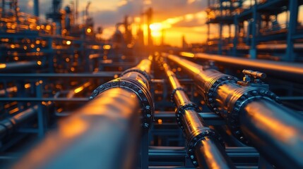 Bright steel pipes and industrial buildings captured in motion