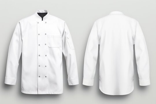 Blank White Chef Jacket Mockup with Buttons, Front View: Cook in Uniform for Eateries and Restaurants (AR 3:2)