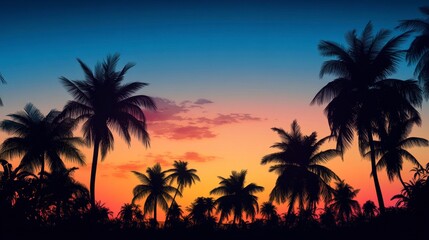 Stunning Tropical Sunset Silhouette: Palm Trees Against a Vibrant Sky