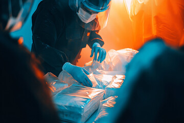 police officers examining seized drug packages at border