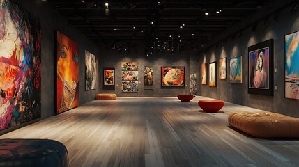 A cinema with a contemporary art gallery feel, with rotating art displays on the walls 