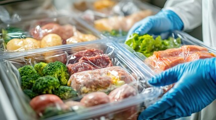 Obraz premium Expert Examining Packed Meals for Nutrition Labels