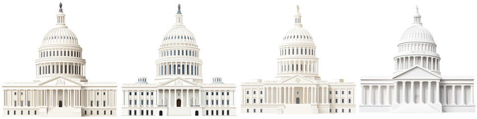 Fototapeta premium Monument cultural and iconic, A series of architectural models showcasing the Capitol building, featuring distinct designs and details.