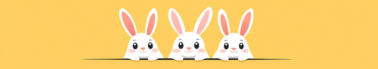 Fototapeta premium Cute Easter bunnies on yellow background