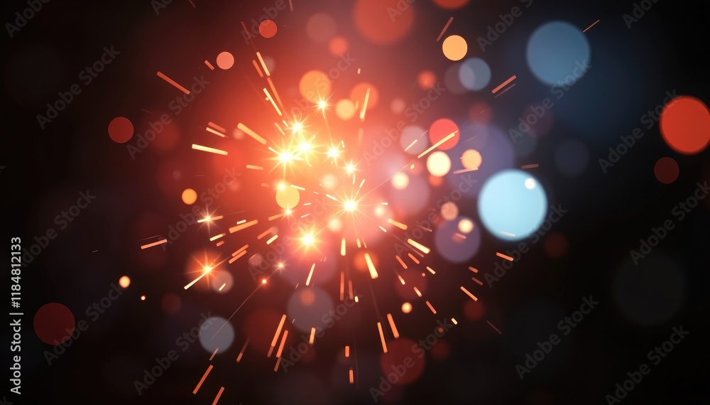 Poster glowing sparks and bokeh lights burst in vibrant display of energy and light