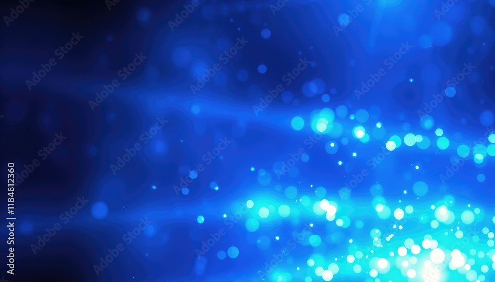 Poster abstract blue bokeh background with glowing particles and bright lights digital designs and presenta