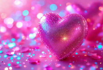 Obraz premium Heart Bokeh Glitter Valentine Background with Glowing Pink Lights